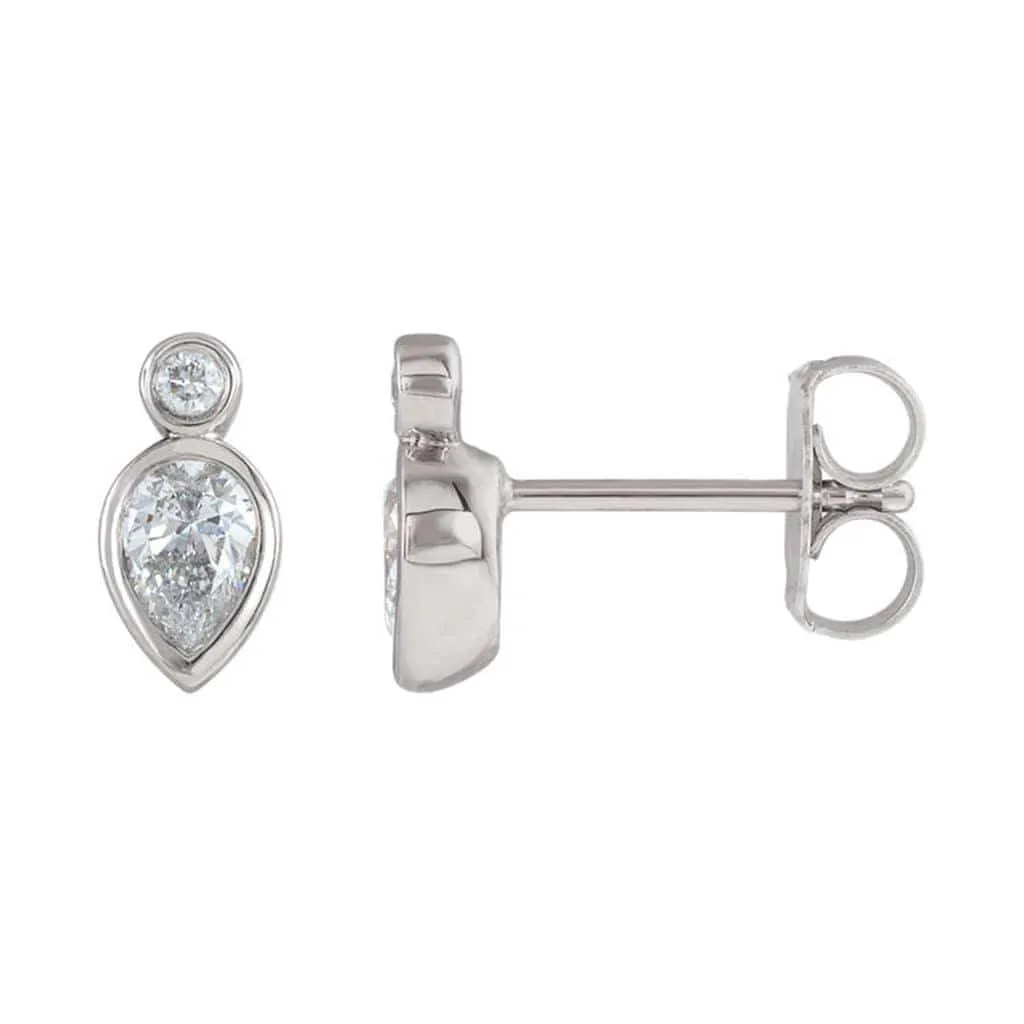 1/3 CTW Pear Diamond Bezel Set Stud Earrings