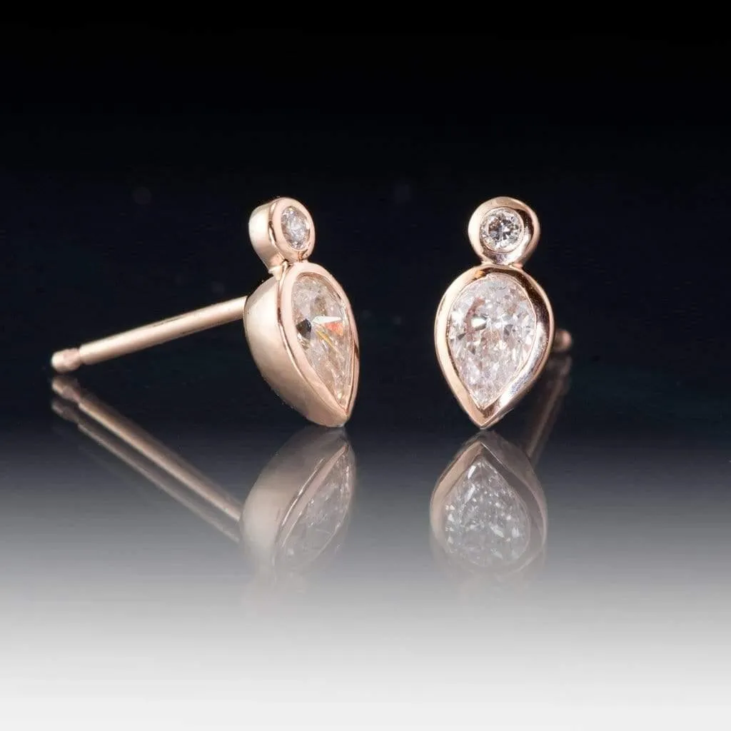 1/3 CTW Pear Diamond Bezel Set Stud Earrings