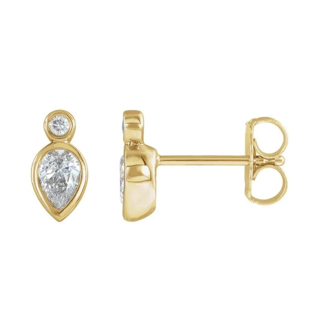 1/3 CTW Pear Diamond Bezel Set Stud Earrings