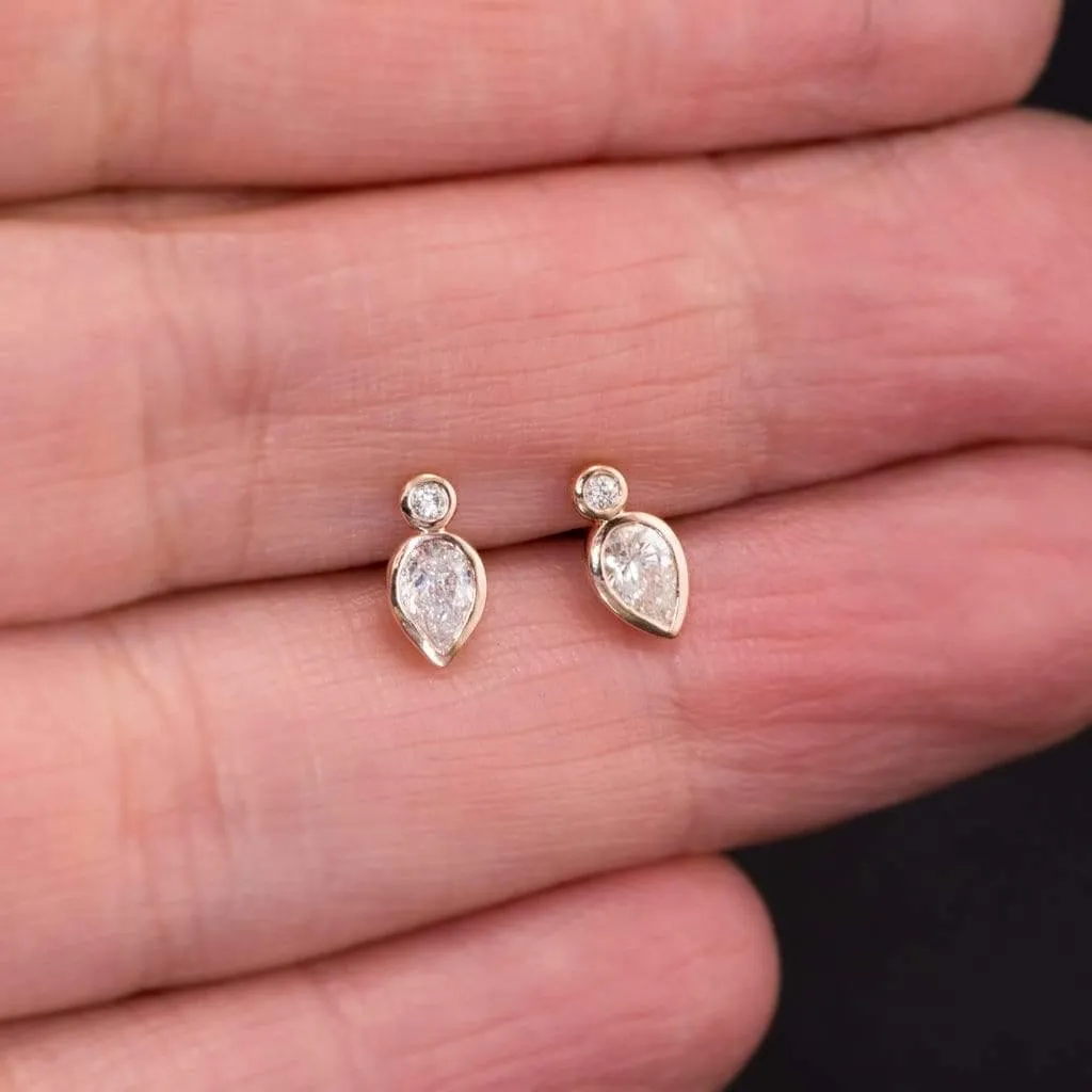 1/3 CTW Pear Diamond Bezel Set Stud Earrings