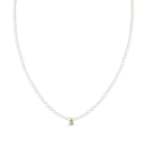 14k Diamond Pendant Rice Pearl Necklace