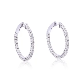 14K WHITE GOLD ROUND DIAMOND INSIDE-OUTSIDE HOOP EARRINGS 1.51CTW