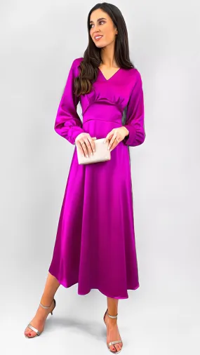 4-A1438 Fina Magenta Satin Dress