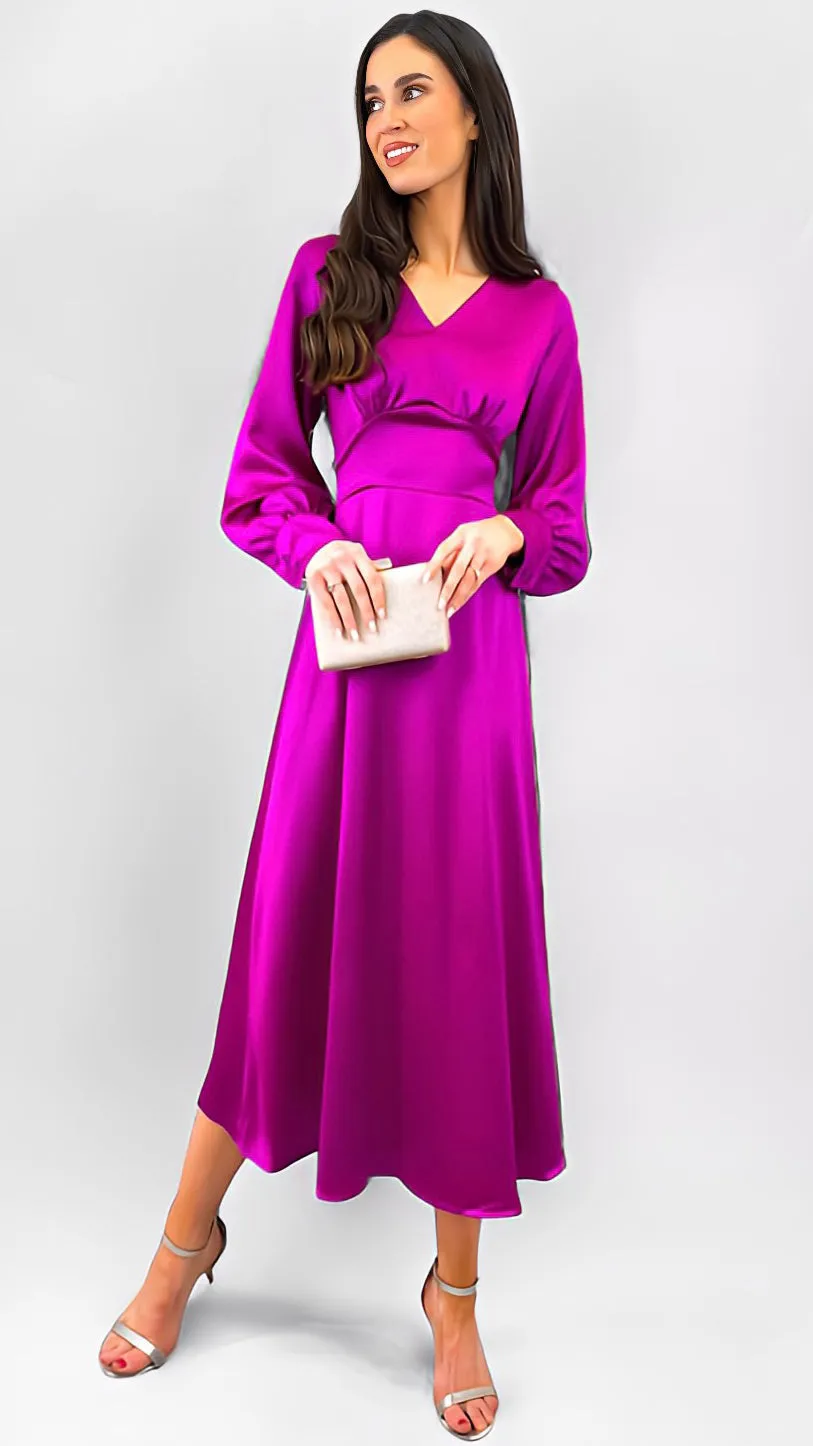 4-A1438 Fina Magenta Satin Dress