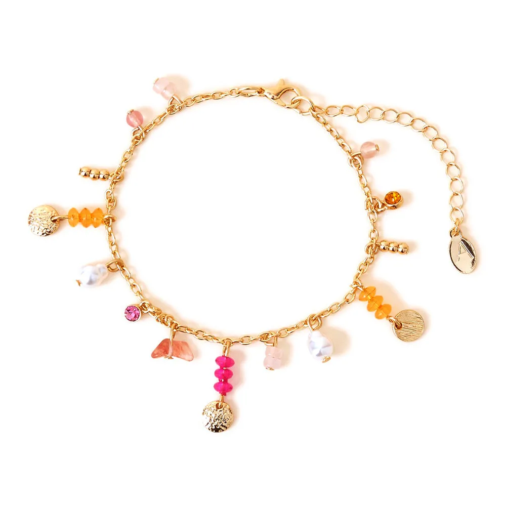 Accessorize London Women's Eclectic Stone And Pearl Charm Anklet