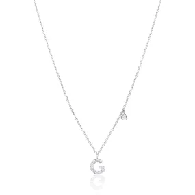 ADJUSTABLE 14K WHITE GOLD PAVE DIAMOND G LETTER NECKLACE 0.07CTW