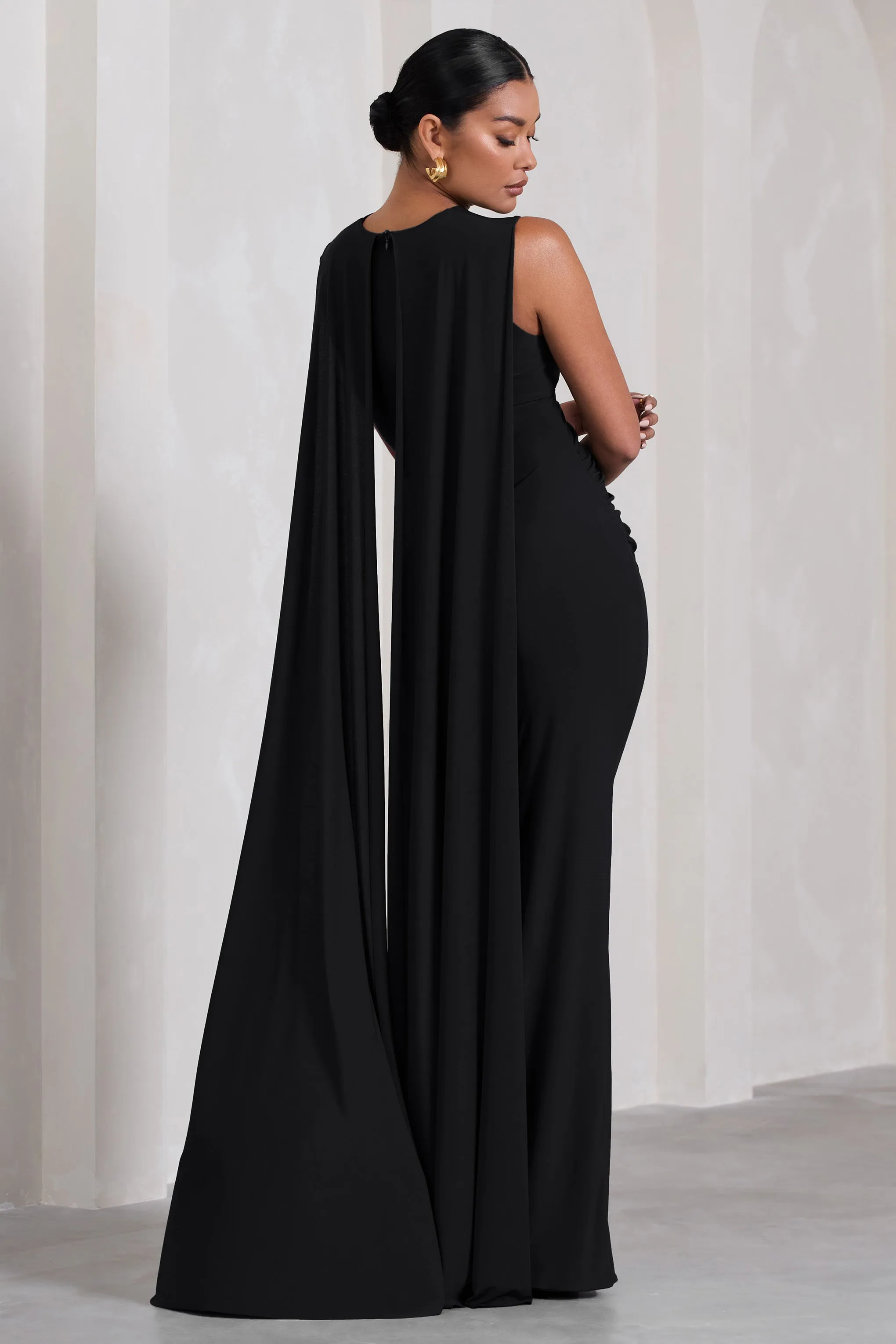 Allora | Black High-Neck Sleeveless Cape Maternity Maxi Dress