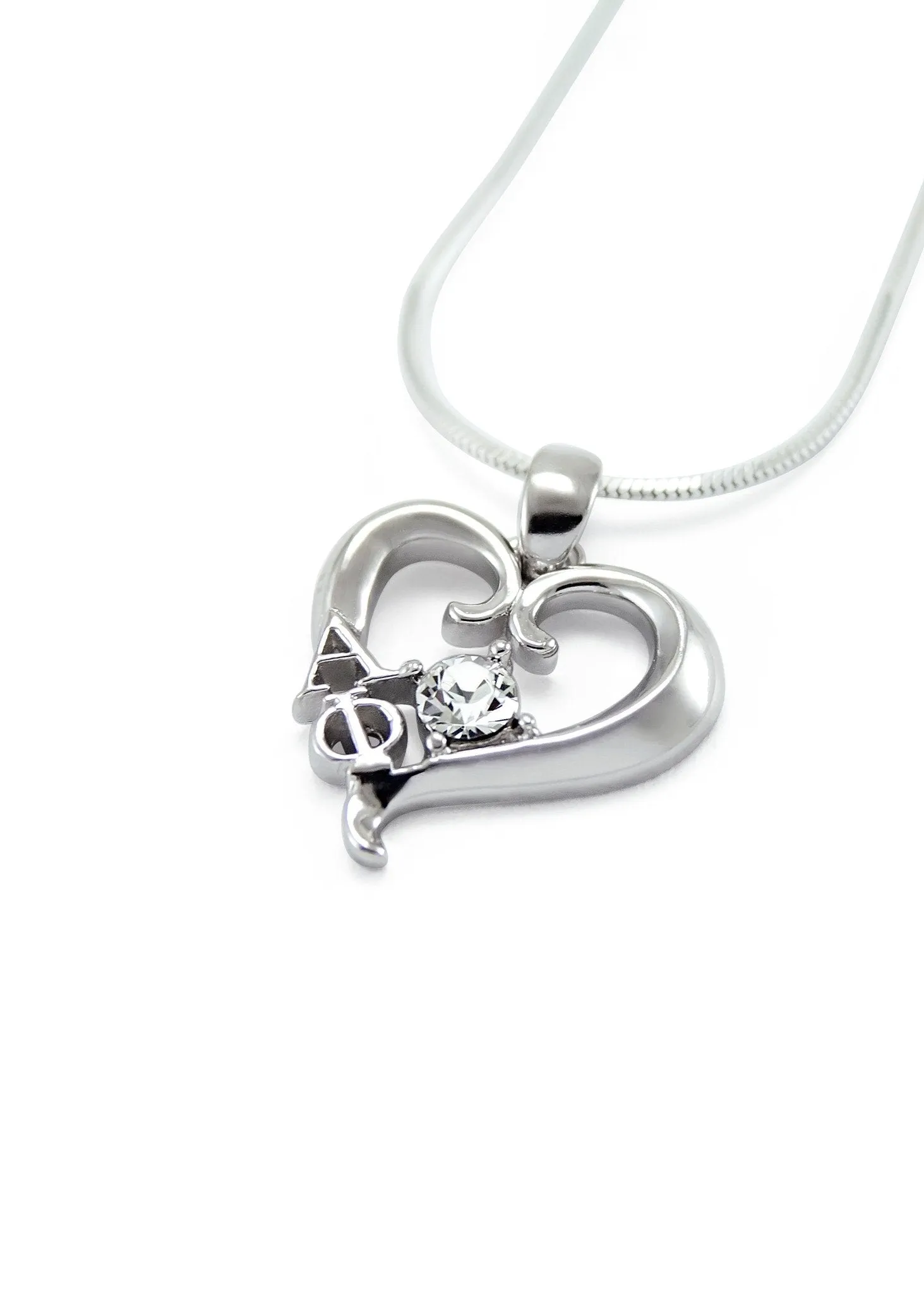 Alpha Phi Sterling Silver Heart Pendant with Clear CZ Crystal