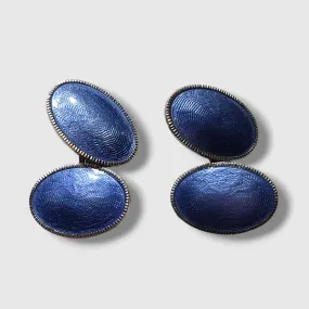 Antique Blue Guilloche Enamel Silver Cufflinks