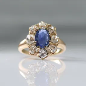 Art Deco 18 carat Gold Sapphire and Diamond Cluster Ring