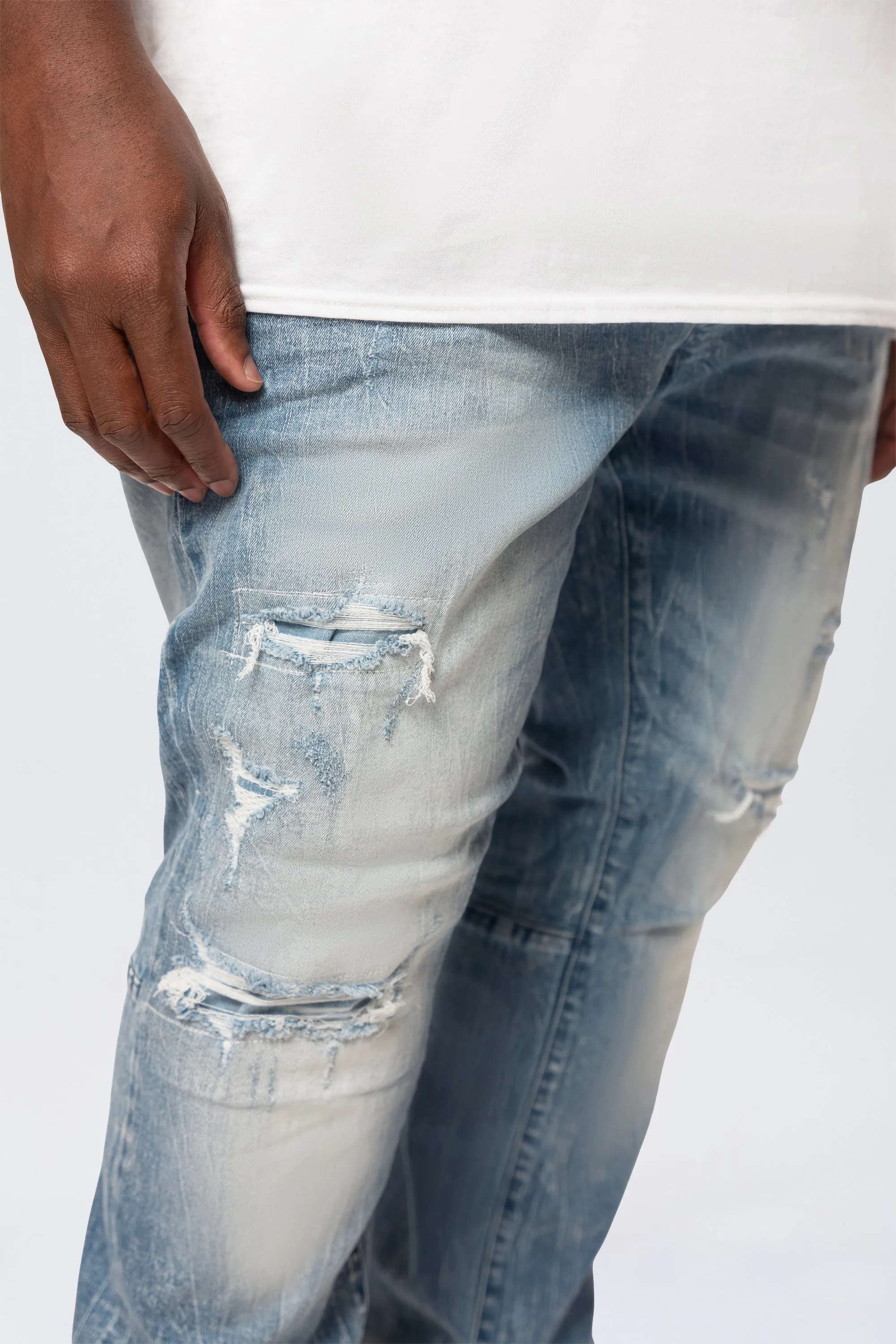 Big and Tall - Distressed Rip & Repair Jean - Lowell Blue