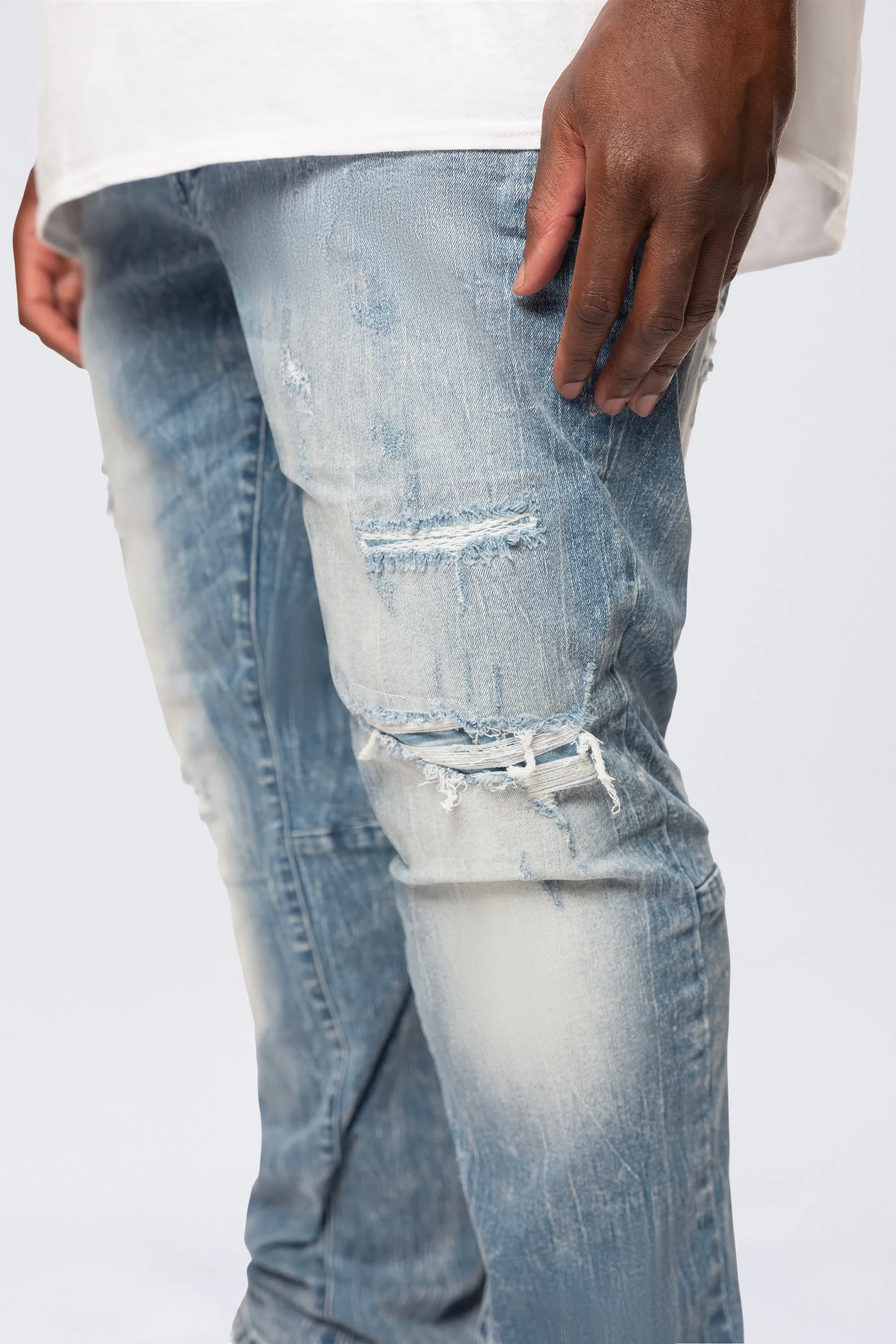 Big and Tall - Distressed Rip & Repair Jean - Lowell Blue