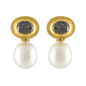 Black Diamond and South Sea Pearl Masona Hinge Earrings