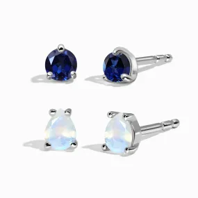 Blue Sapphire Moonstone Petite Round & Teardrop Studs