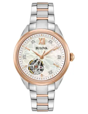 Bulova Womens Diamond Automatic - Two-Tone - Open Heart MOP Dial - Stainless