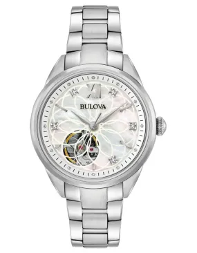 Bulova Womens Diamond Automatic - White Open Heart MOP Dial - Bracelet