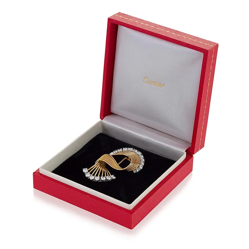 Cartier Gold and Diamond Swirl Brooch