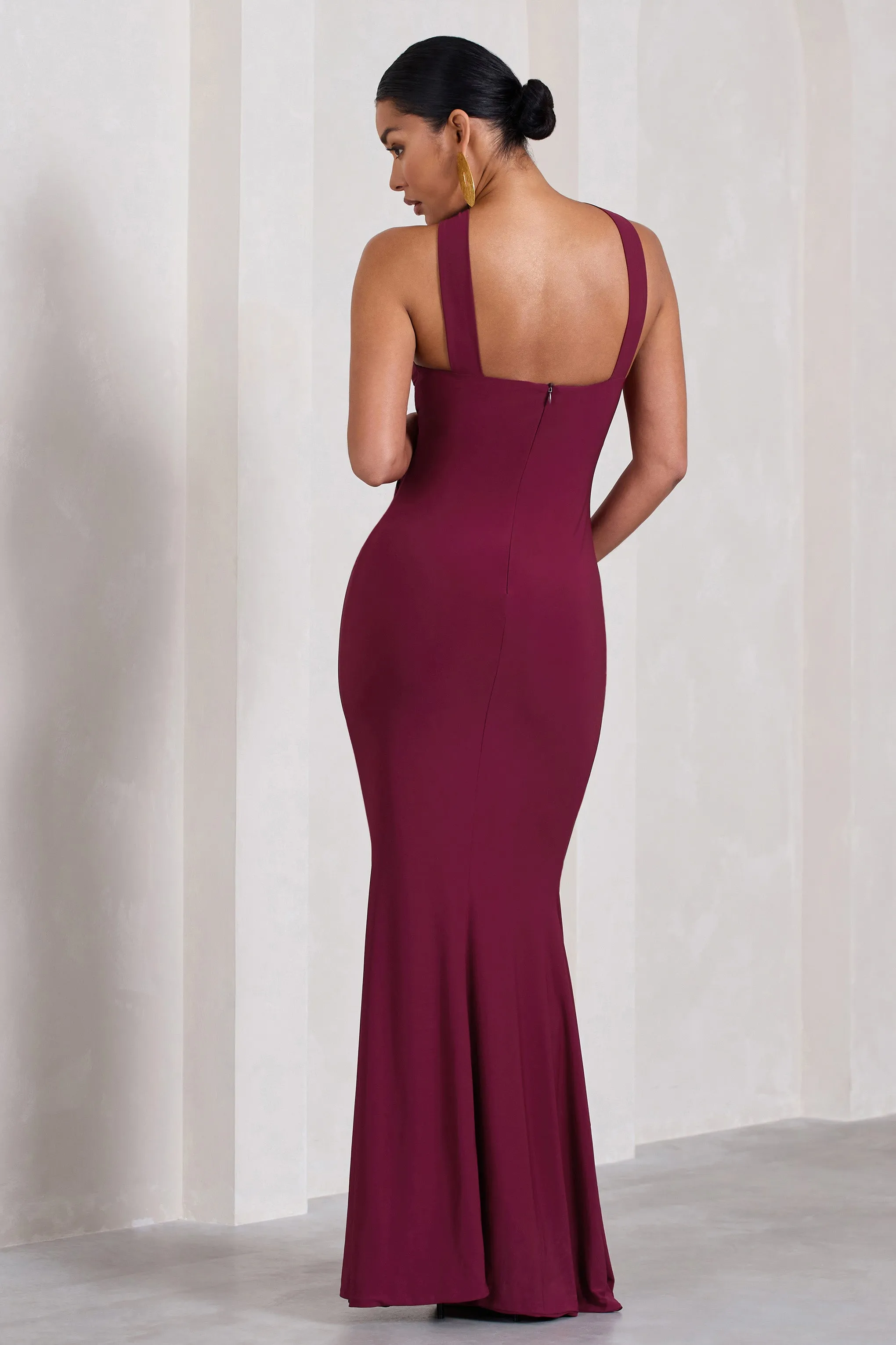 Cross My Heart | Burgundy Sleeveless Cross-Neck Maternity Maxi Dress