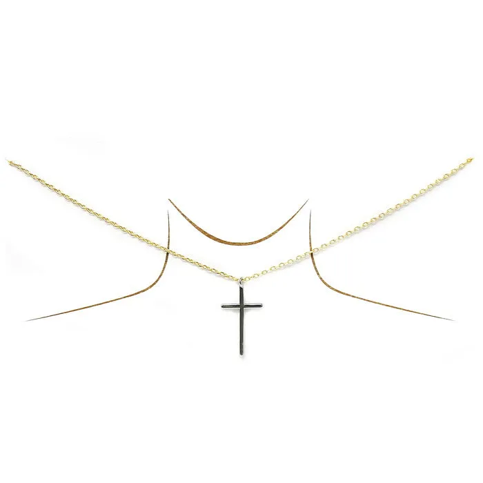 Cross Pendant Gold Dipped Short Chain Necklace