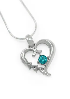 Delta Delta Delta Sterling Silver Heart Pendant with CZ Blue Crystal