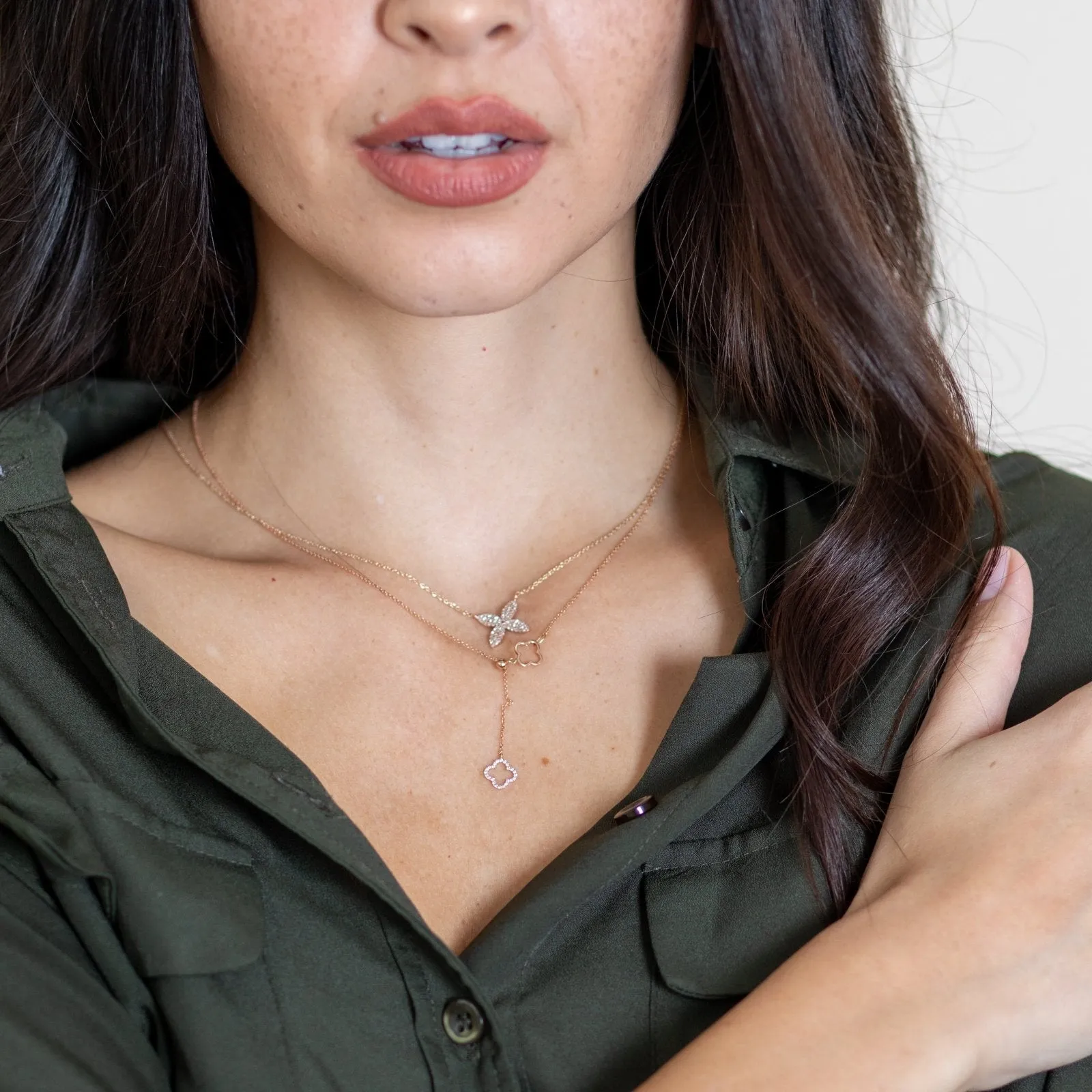 Diamond Clover Lariat Bolo Necklace