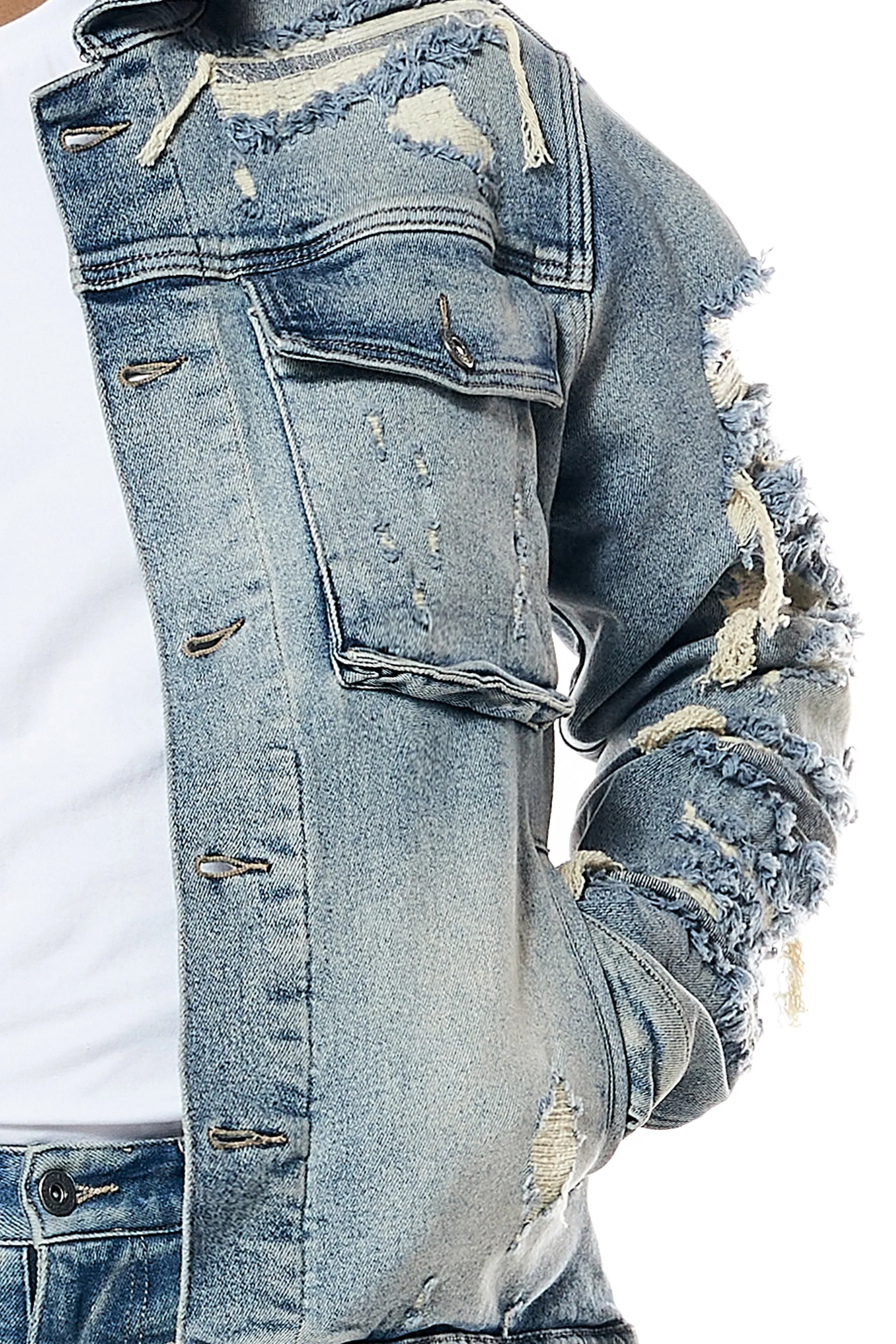 Distressed Rip & Repair Jean Jacket - Suffolk Blue