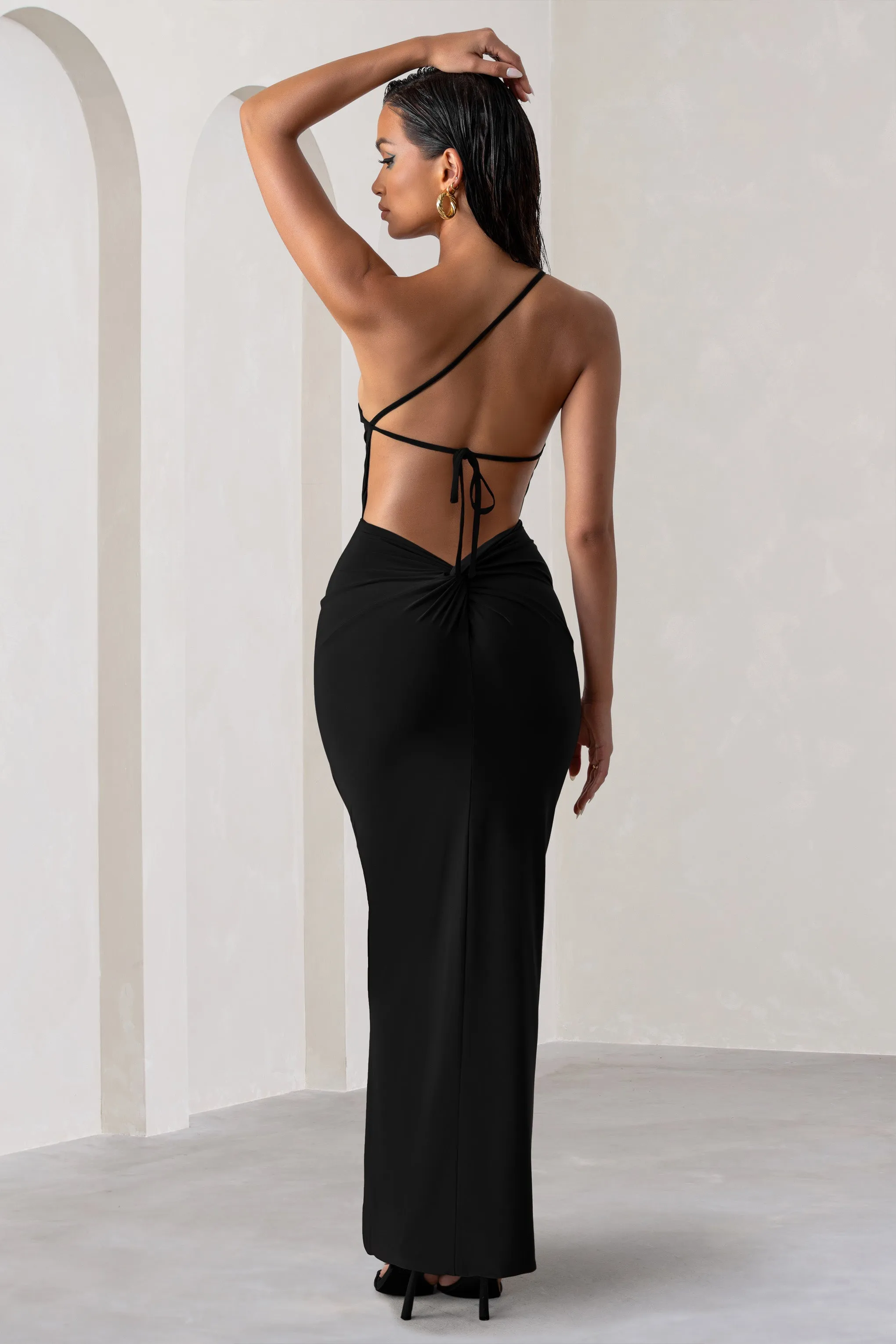 Dressing Up | Black One Shoulder Maxi Dress With Open Back Detail