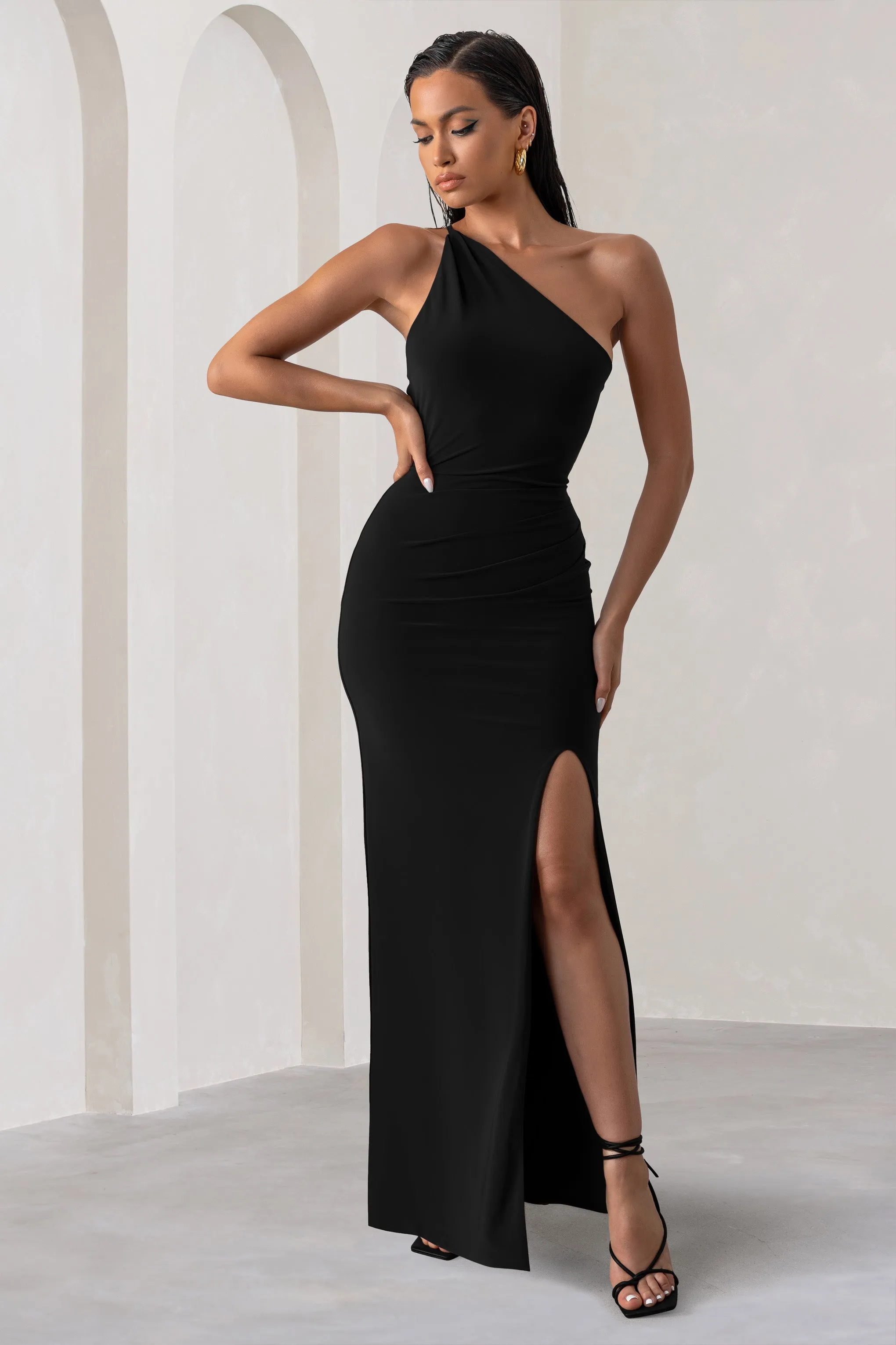 Dressing Up | Black One Shoulder Maxi Dress With Open Back Detail