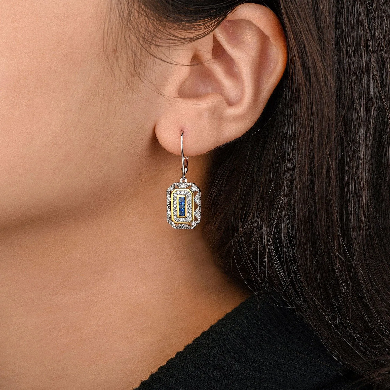 Ethnic Cut Design Sapphire 925 Sterling Silver Dangle Drop Earrings