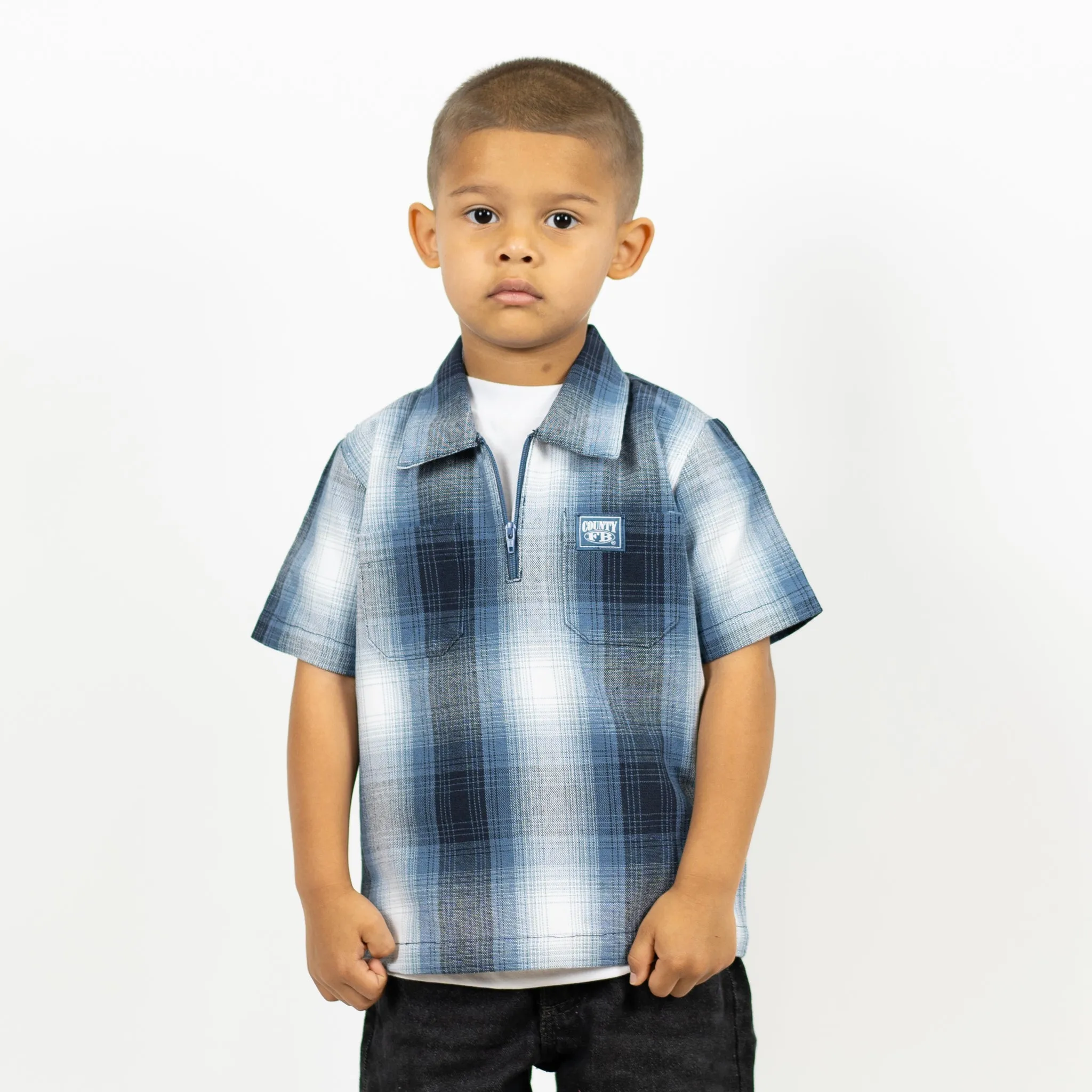 FB County Kids Short Sleeve Checker Zip Shirt