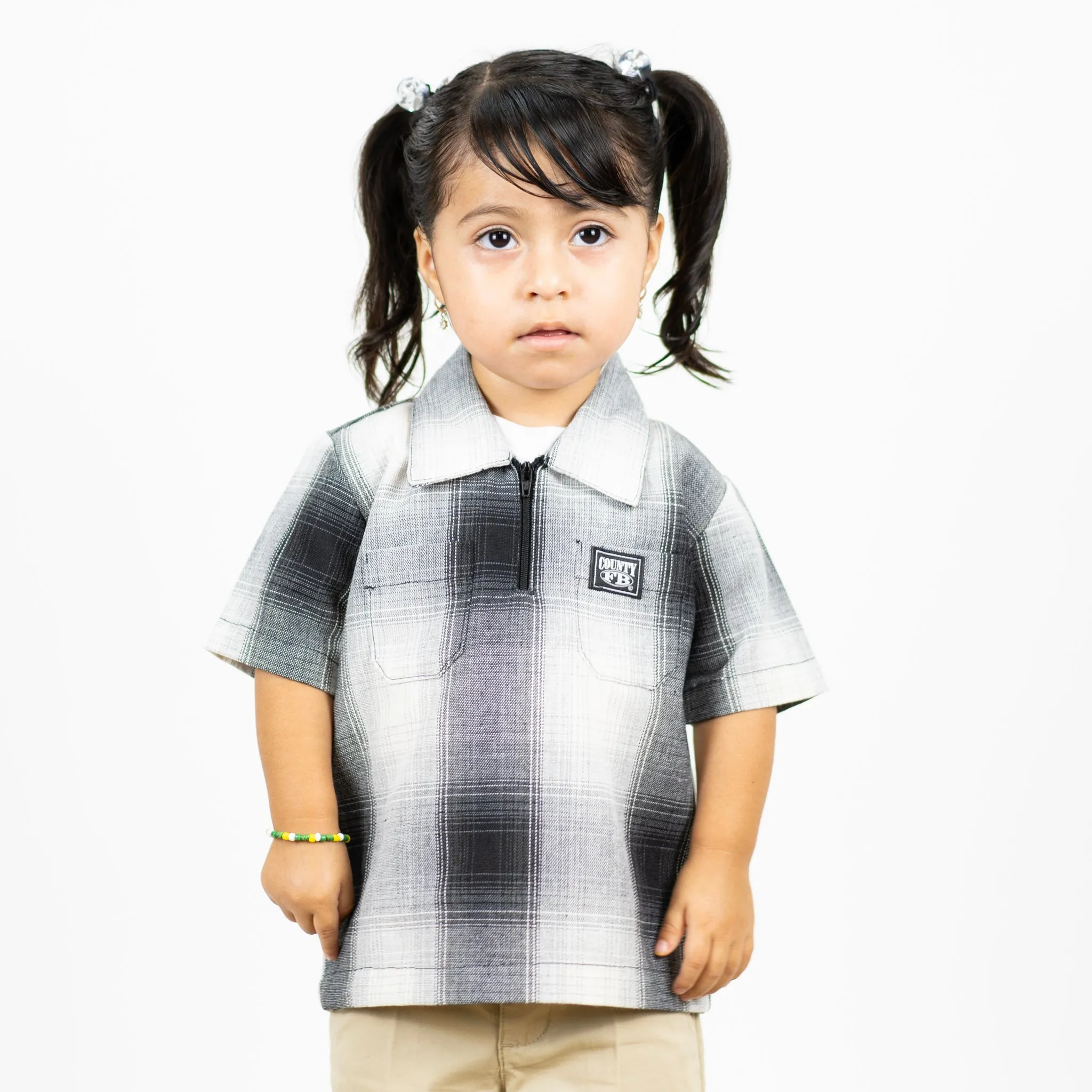 FB County Kids Short Sleeve Checker Zip Shirt