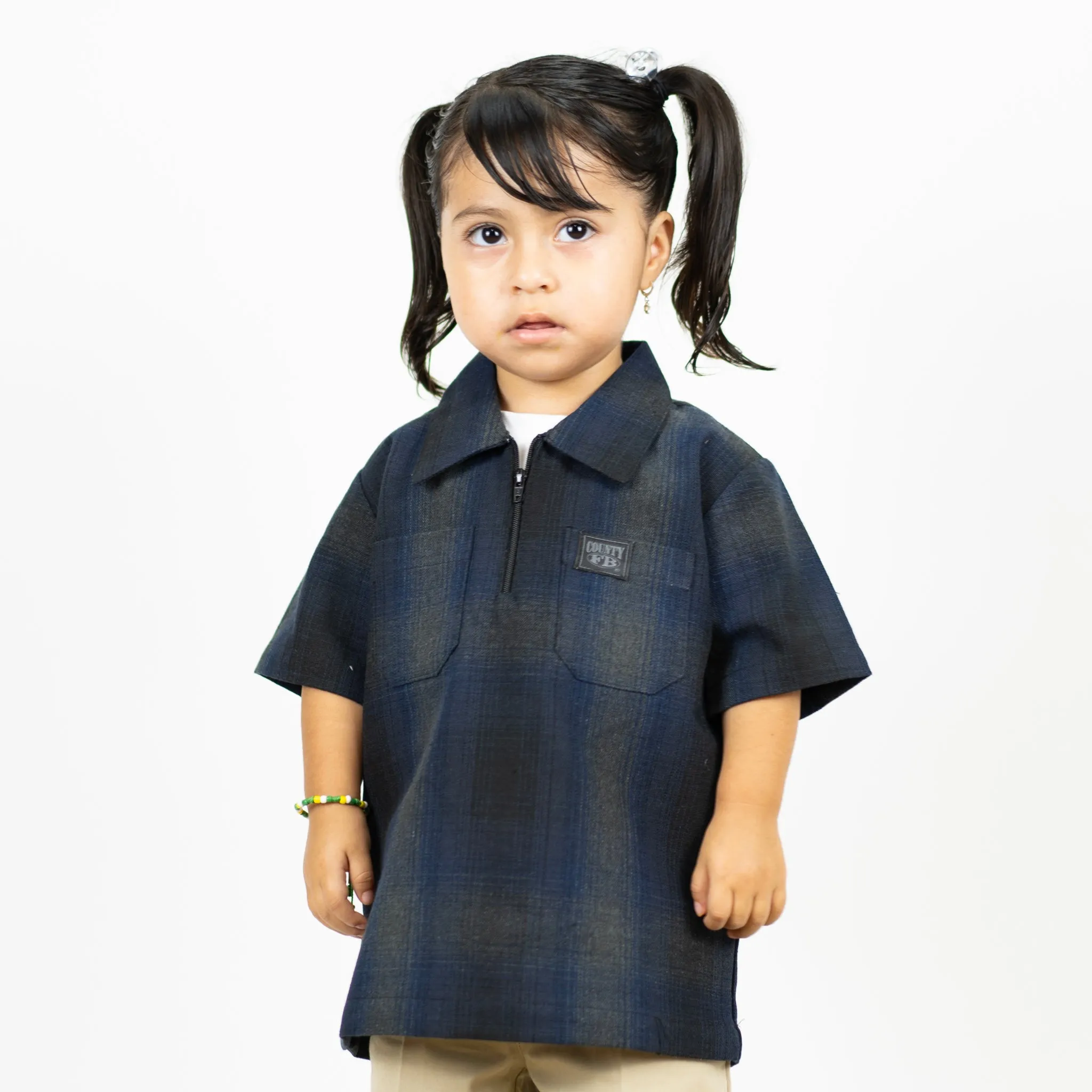 FB County Kids Short Sleeve Checker Zip Shirt