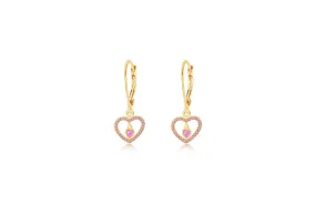 Heart Pink Crystal Yellow Gold Plating Girls Leverback Earring