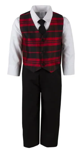 Kids Red or Green Plaid Designer Holiday Pant Set with Vest and Tie