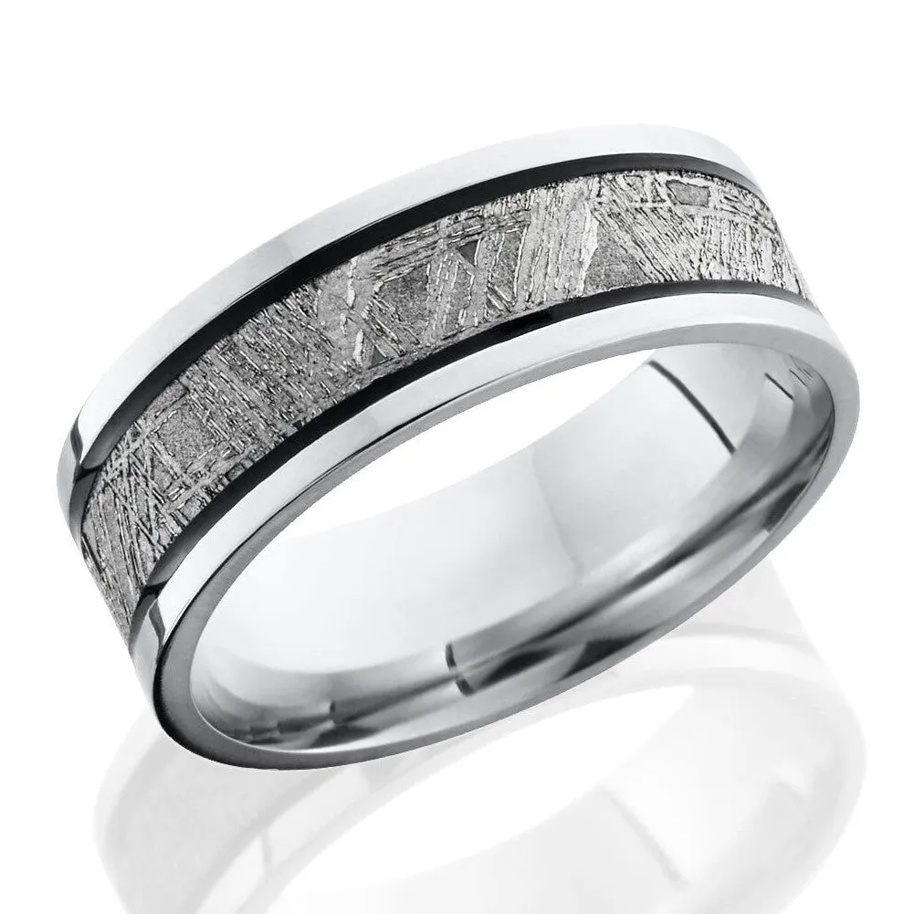 Lashbrook 7.5mm Cobalt Chrome Men's Flat Wedding Band Ring with Meteorite Inlay