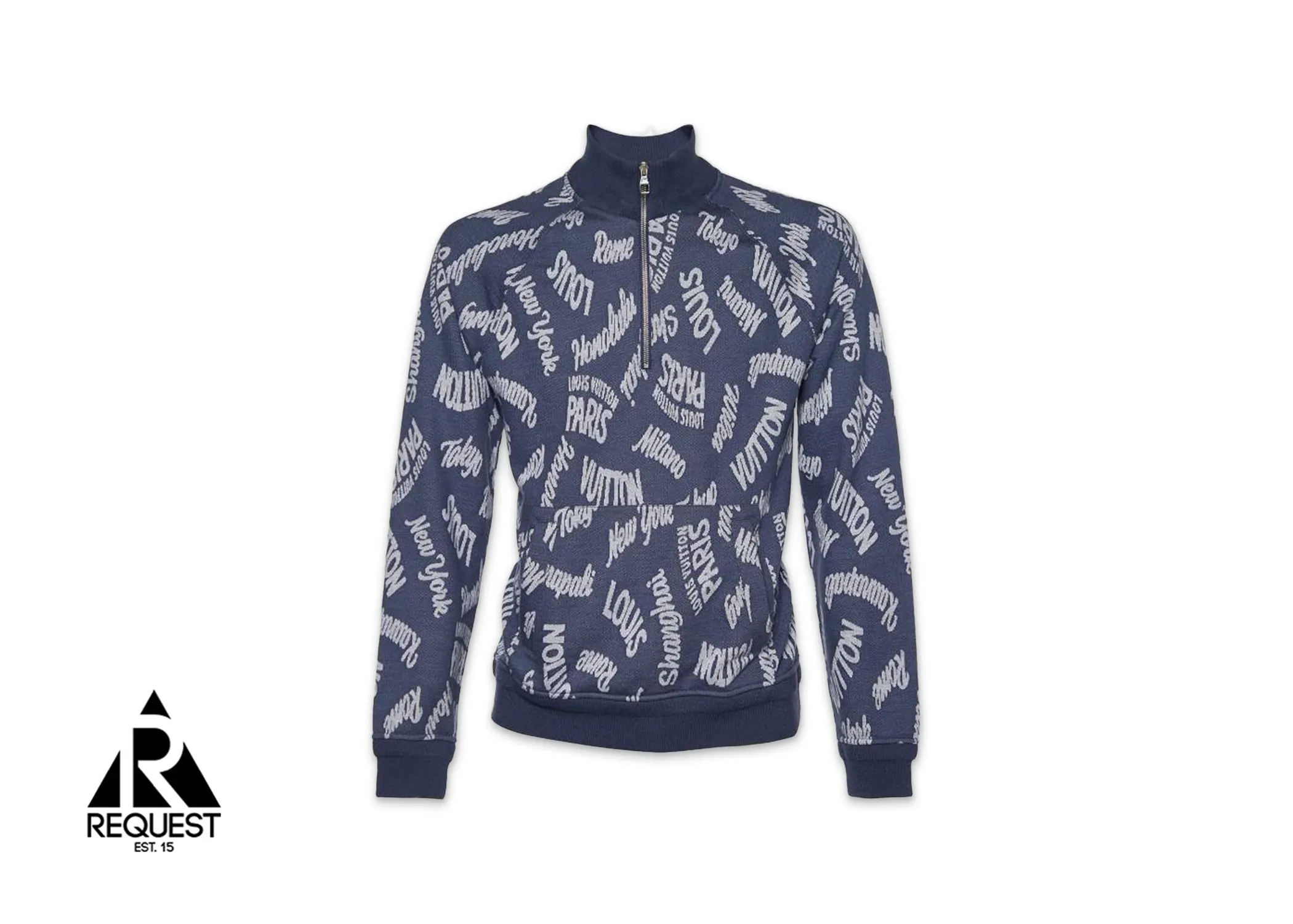 Louis Vuitton Jacquard Cities Half Zip Sweater Blue