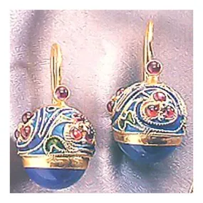 Madame Tsaichovsky Lapis and Garnet Screw Back Earrings