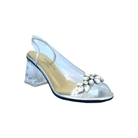 Marcel Lucite/Crystal Motif Block Heel