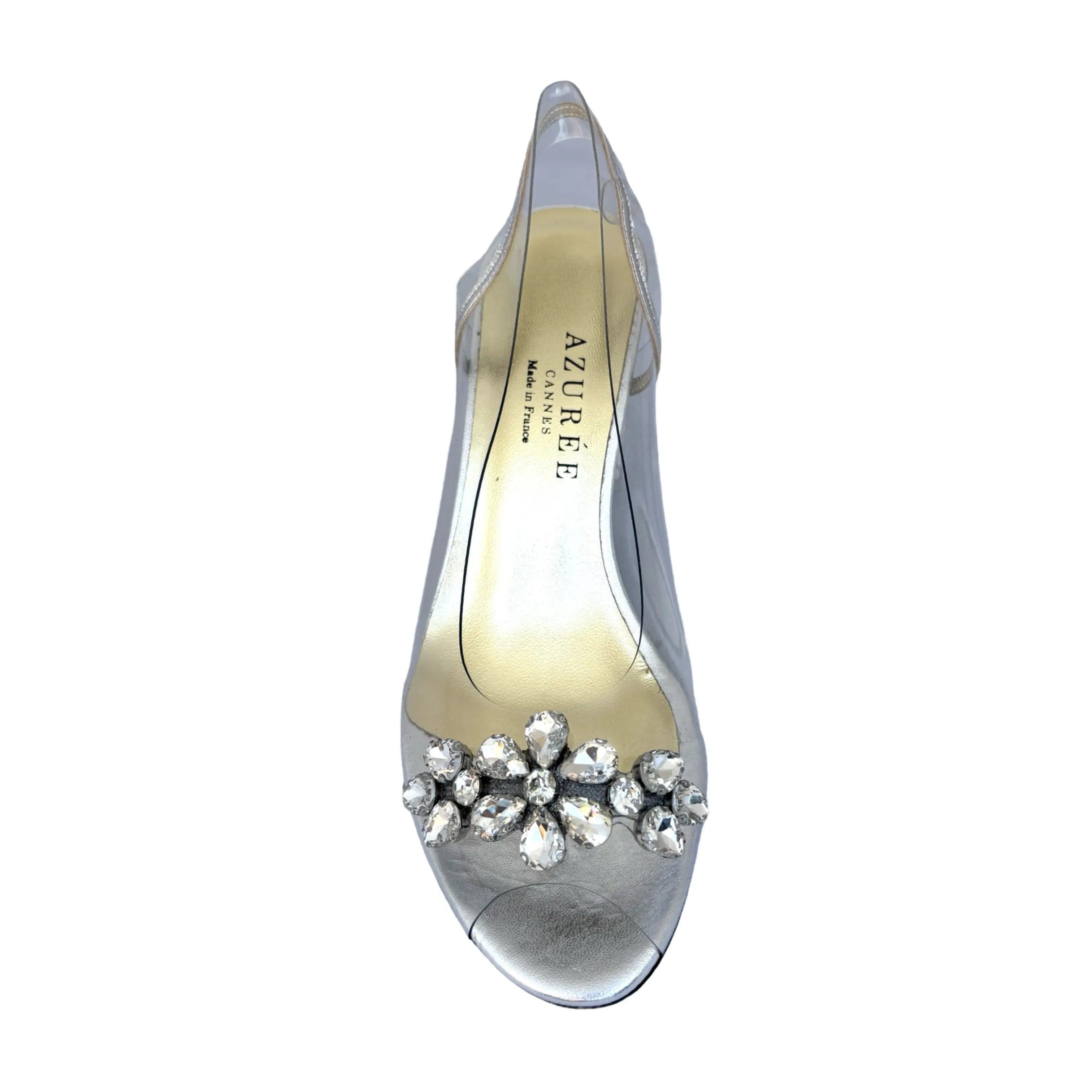 Marcel Lucite/Crystal Motif Block Heel