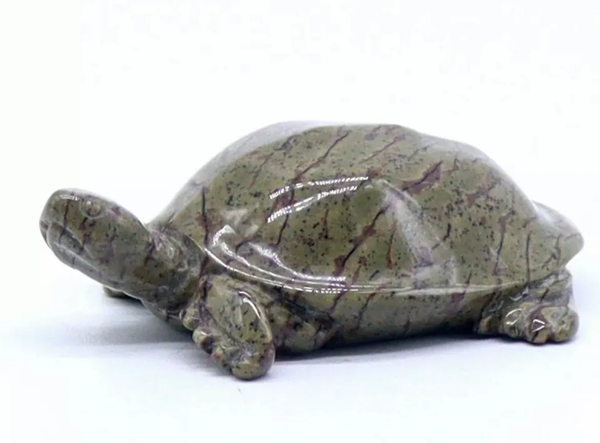 Natural Serpentine Carved Crystal Turtle Figurine