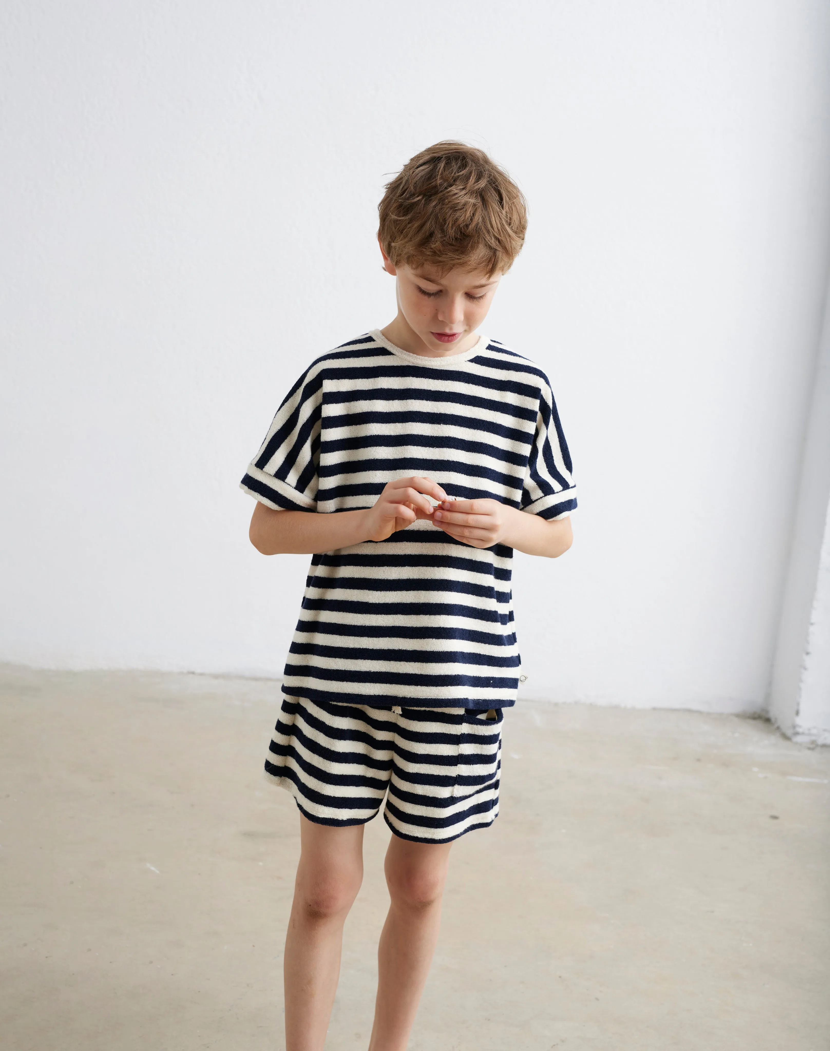 Navy Stripes Towelling T-Shirt