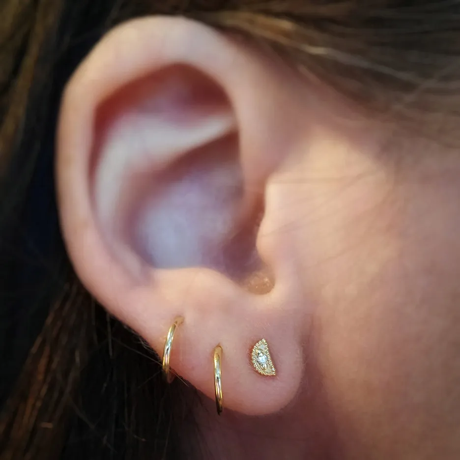 NEW! Ribbed Relic Crescent Studs with Diamond By Megan Thorne