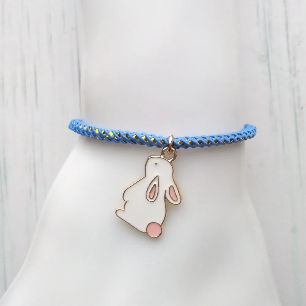 Olivia 2 White Bunny Metallic Cord Slider Bracelet