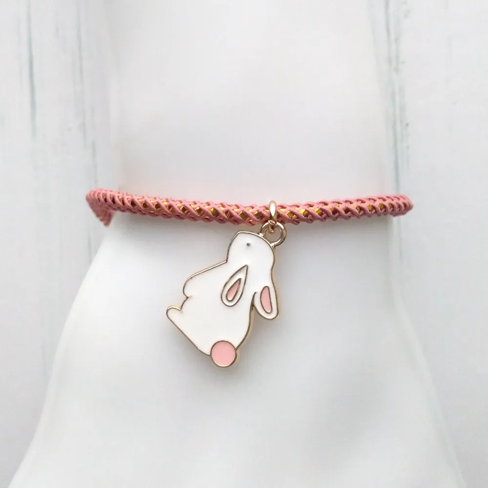 Olivia 2 White Bunny Metallic Cord Slider Bracelet