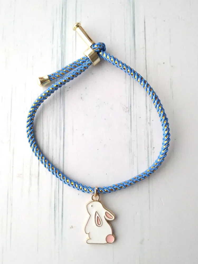 Olivia 2 White Bunny Metallic Cord Slider Bracelet