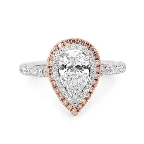 Pear Cut White Diamond and Pink Diamond Ring