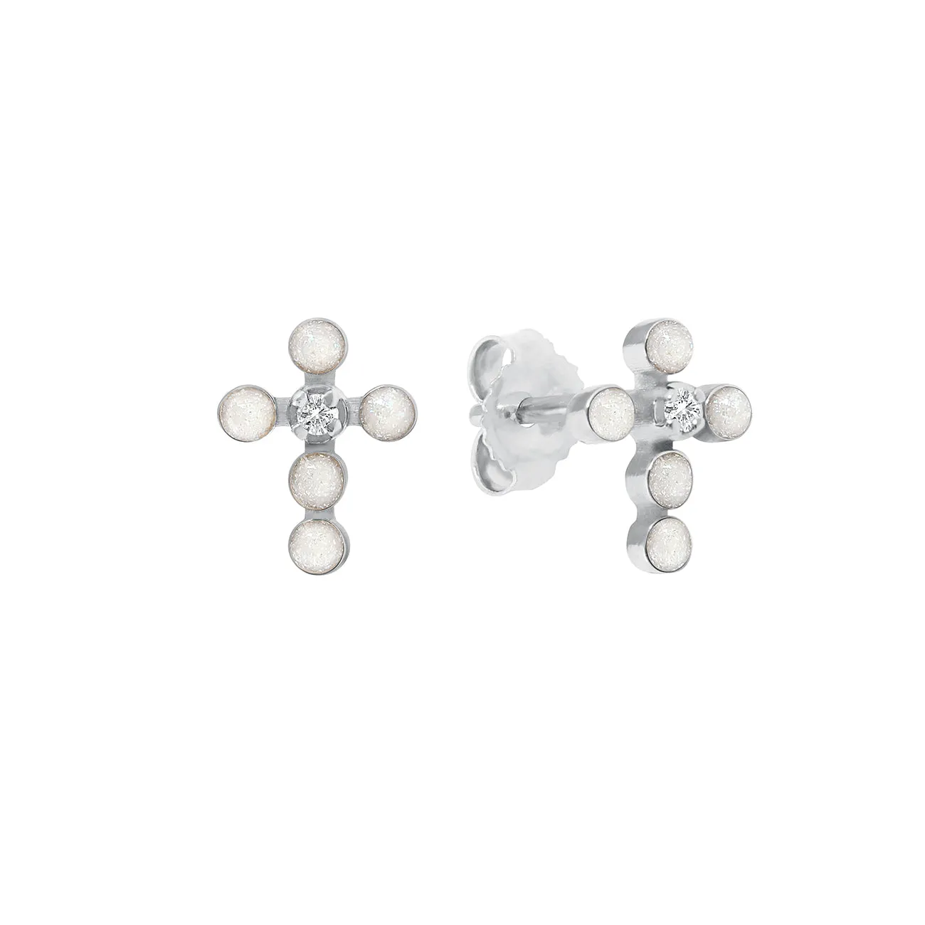 Pearled Cross Diamond Earrings, Opal, White Gold