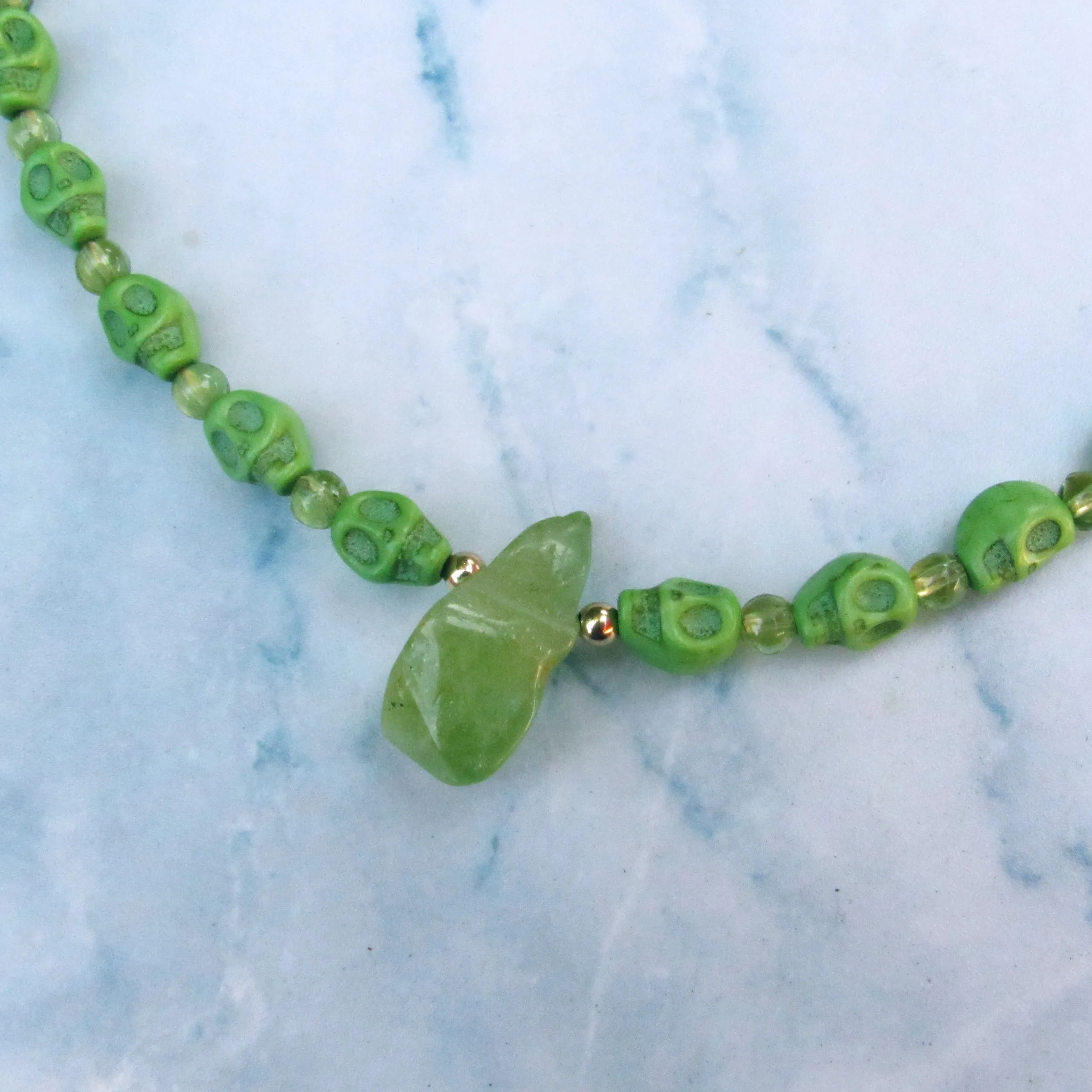 Peridot and Skull Necklace