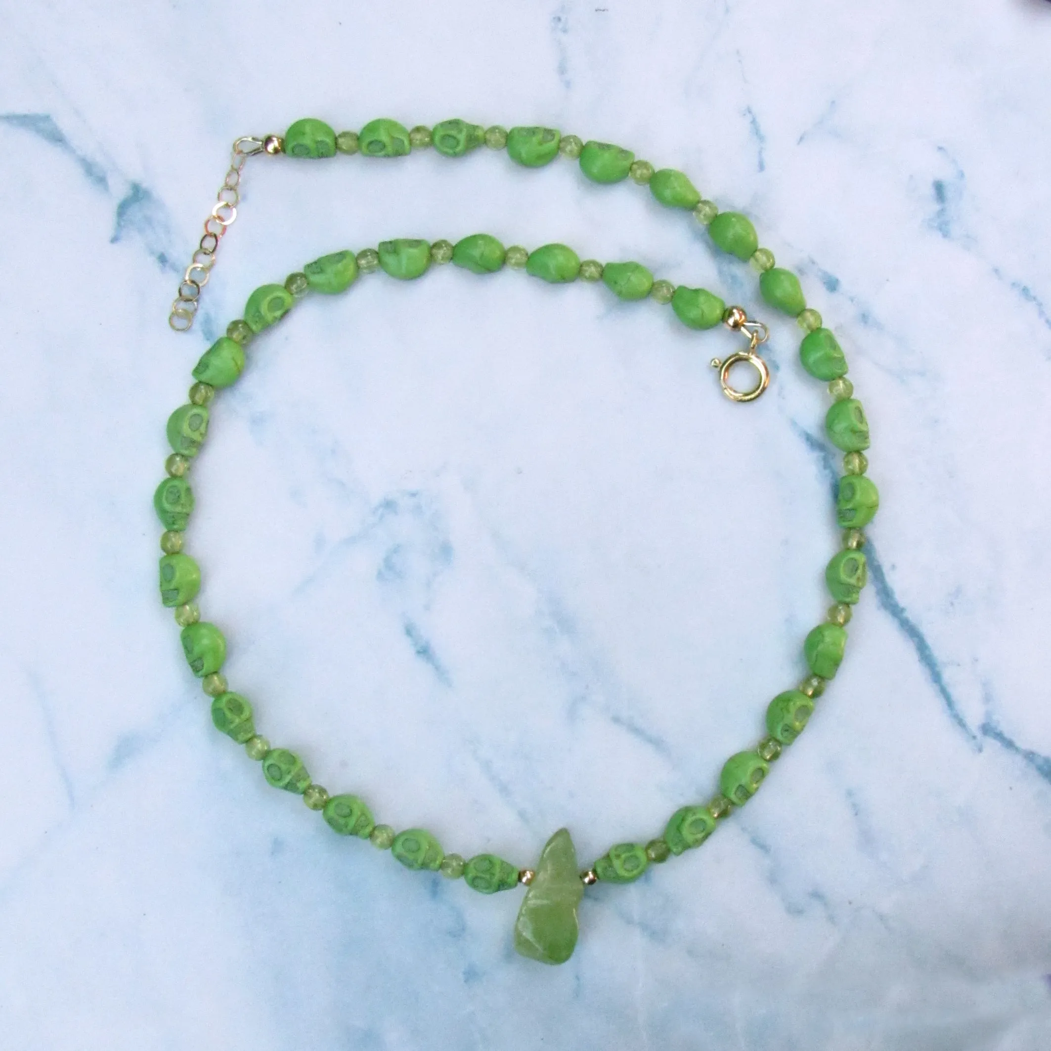 Peridot and Skull Necklace