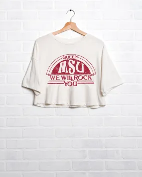 Queen Mississippi State Bulldogs Will Rock You White Cropped Tee